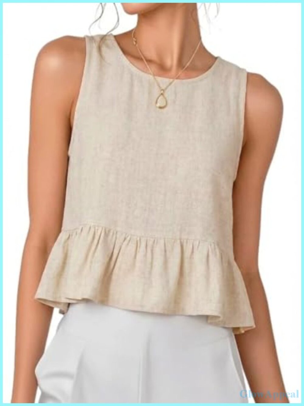 Womens Ruffle Linen Tank Top Sleeveless Casual Summer Top
